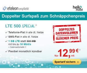 hellomobil Doppeltes LTE-Volumen & Allnet-Flat